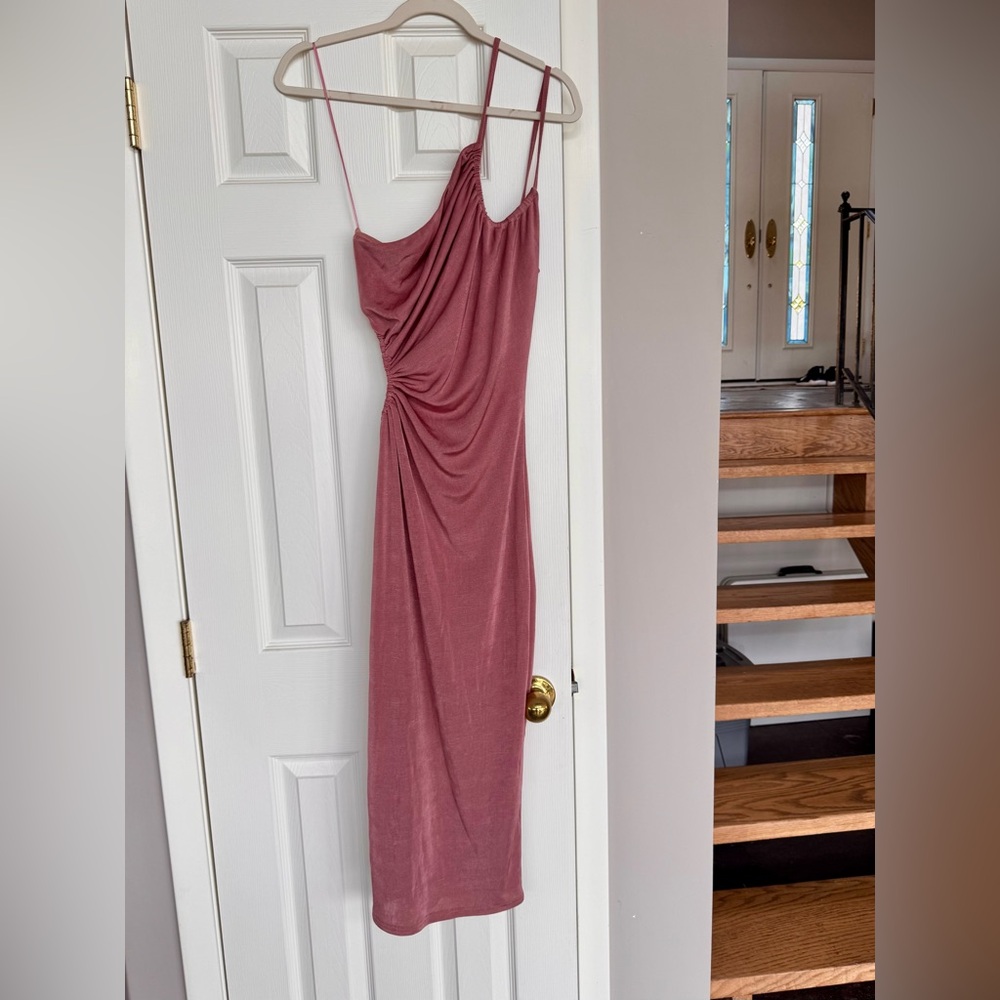 Pink Asymmetrical Ruched Cocktail Dress